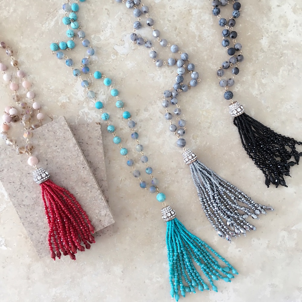 Last 1! Red Beaded Tassel Statement necklace - Picture 2 of 2